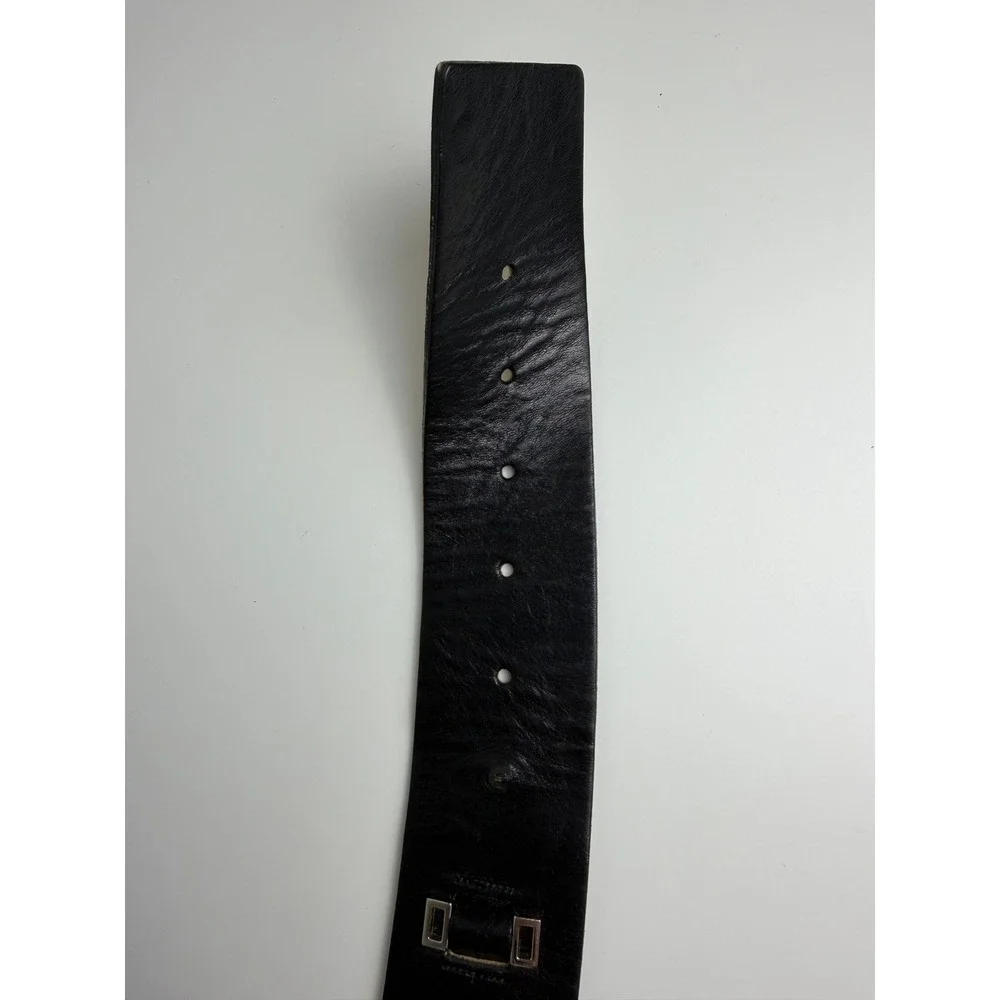 DKNY Womens Leather Wide Belt XL Black Silver Hardware Studded Statement 40